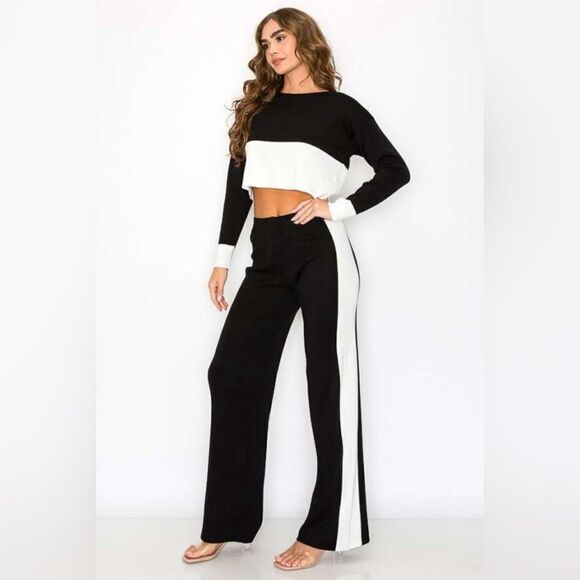934. COLOR BLOCK KNIT TOP AND PANTS SET - Picture 2 of 2